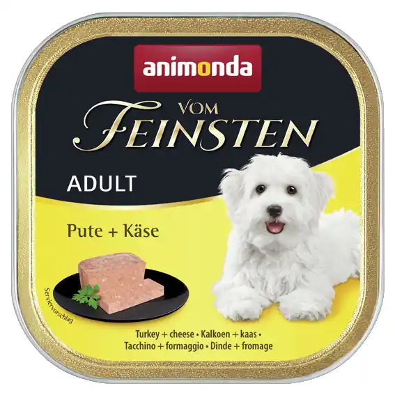 animonda Vom Feinsten Adult Pute + Käse 150g Schale Hundenassfutter Neue Kollektion
